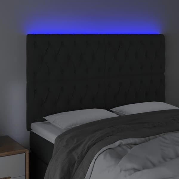 vidaXL sengegavl med LED-lys 160x7x118/128 cm fløjl sort