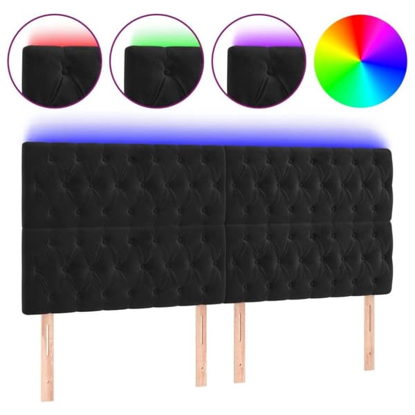 vidaXL sengegavl med LED-lys 200x7x118/128 cm fløjl sort