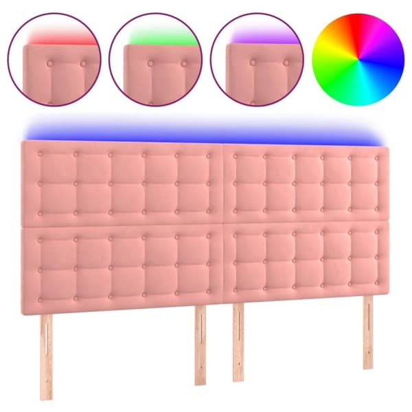 vidaXL sengegavl med LED-lys 160x5x118/128 cm fløjl lyserød