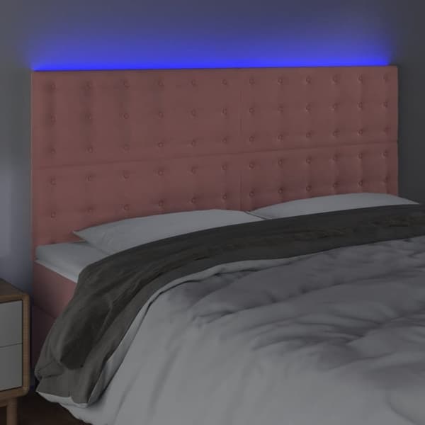 vidaXL sengegavl med LED-lys 160x5x118/128 cm fløjl lyserød