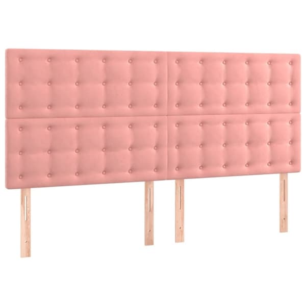 vidaXL sengegavl med LED-lys 160x5x118/128 cm fløjl lyserød
