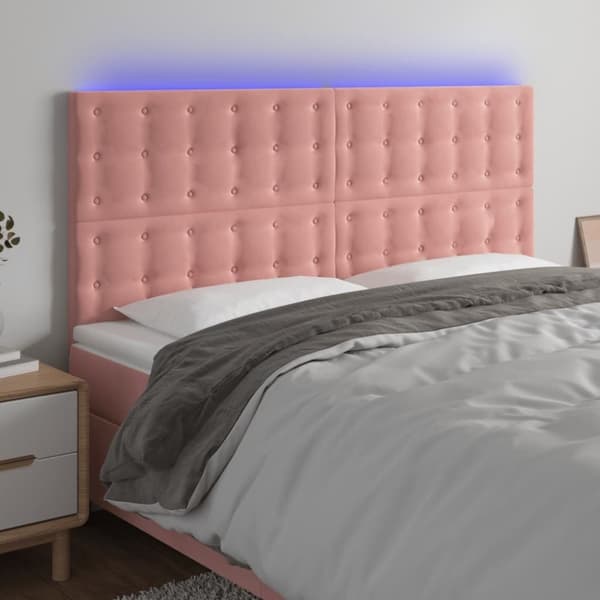 vidaXL sengegavl med LED-lys 160x5x118/128 cm fløjl lyserød