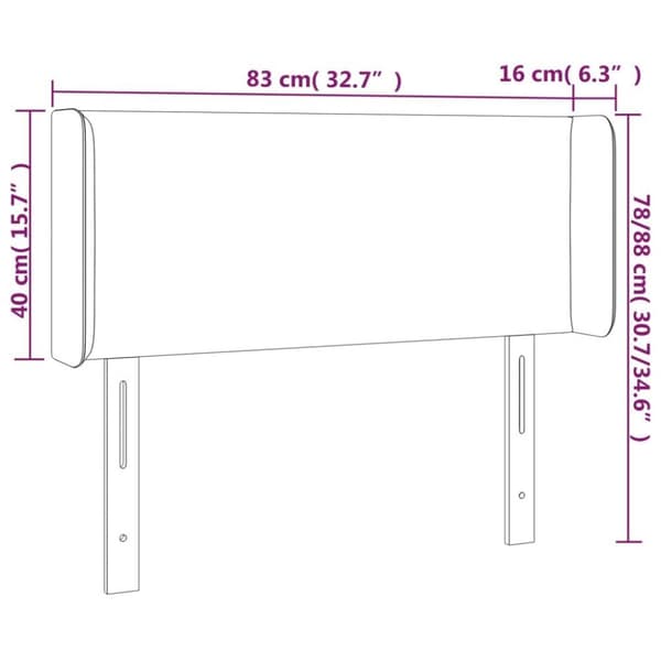 vidaXL sengegavl med LED-lys 83x16x78/88 cm stof sort