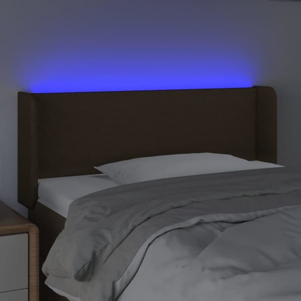 vidaXL sengegavl med LED-lys 83x16x78/88 cm stof mørkebrun