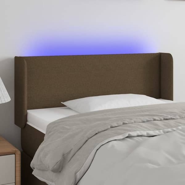 vidaXL sengegavl med LED-lys 83x16x78/88 cm stof mørkebrun