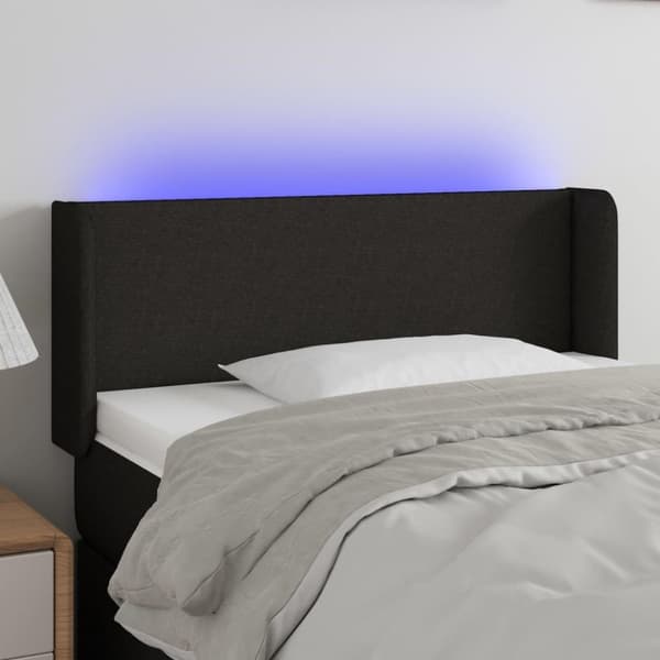 vidaXL sengegavl med LED-lys 103x16x78/88 cm stof sort