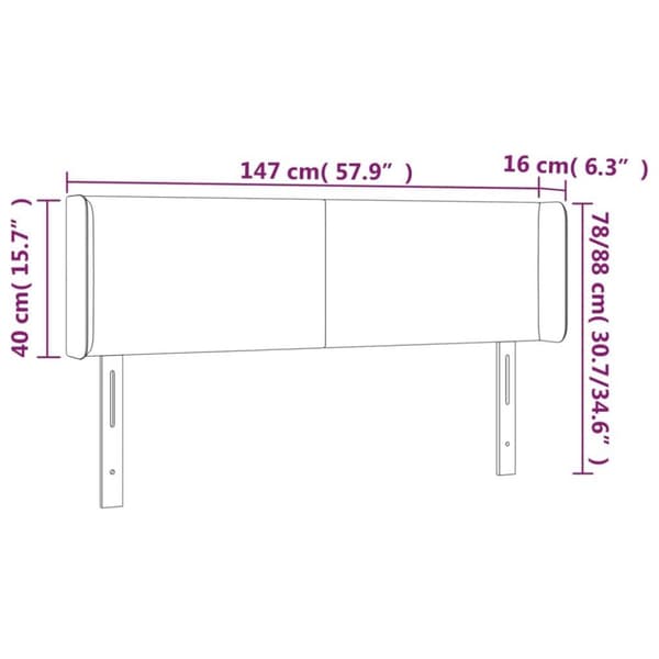 vidaXL sengegavl med LED-lys 147x16x78/88 cm stof sort