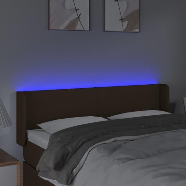 vidaXL sengegavl med LED-lys 147x16x78/88 cm stof mørkebrun