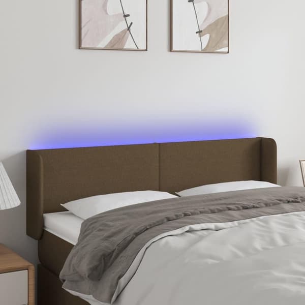 vidaXL sengegavl med LED-lys 147x16x78/88 cm stof mørkebrun