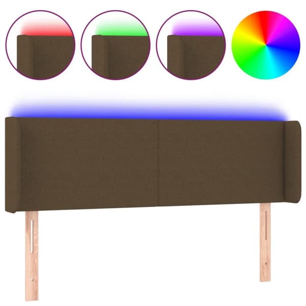 vidaXL sengegavl med LED-lys 147x16x78/88 cm stof mørkebrun