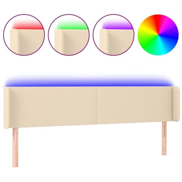 vidaXL sengegavl med LED-lys 163x16x78/88 cm stof cremefarvet