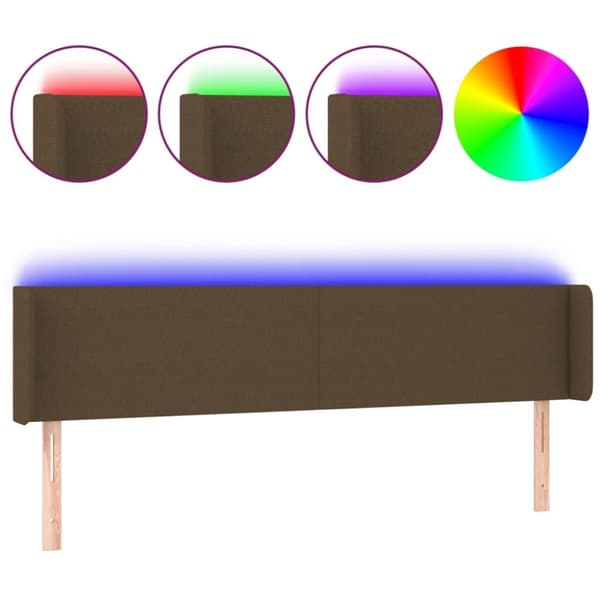 vidaXL sengegavl med LED-lys 203x16x78/88 cm stof mørkebrun
