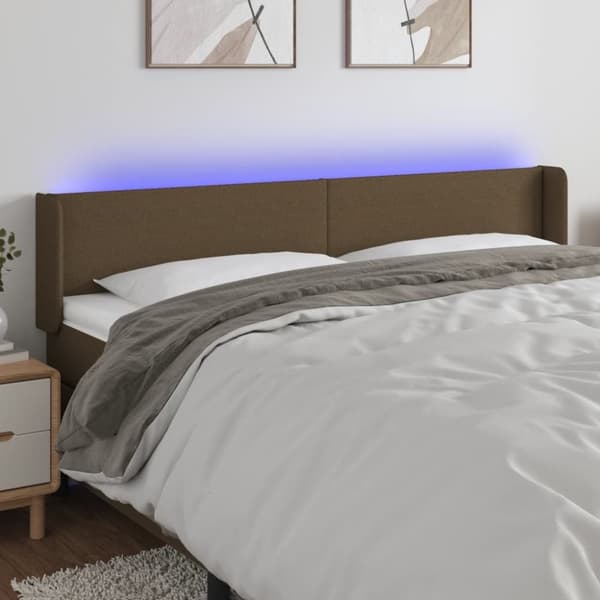 vidaXL sengegavl med LED-lys 203x16x78/88 cm stof mørkebrun