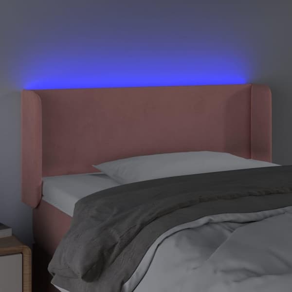 vidaXL sengegavl med LED-lys 83x16x78/88 cm fløjl lyserød