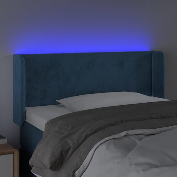 vidaXL sengegavl med LED-lys 103x16x78/88 cm fløjl mørkeblå