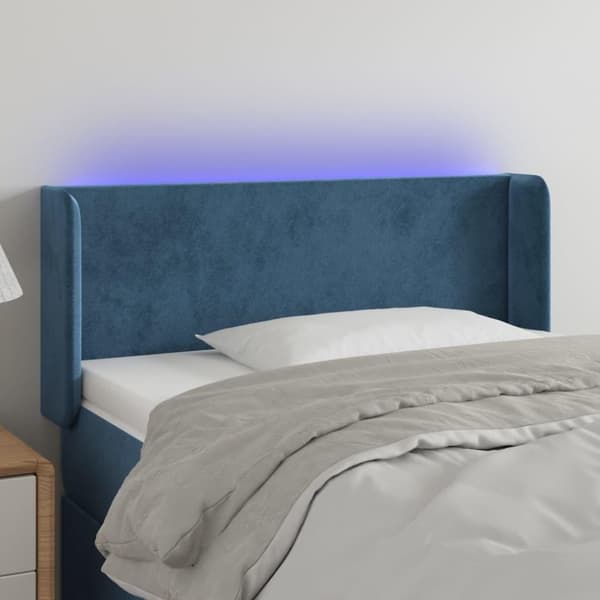 vidaXL sengegavl med LED-lys 103x16x78/88 cm fløjl mørkeblå