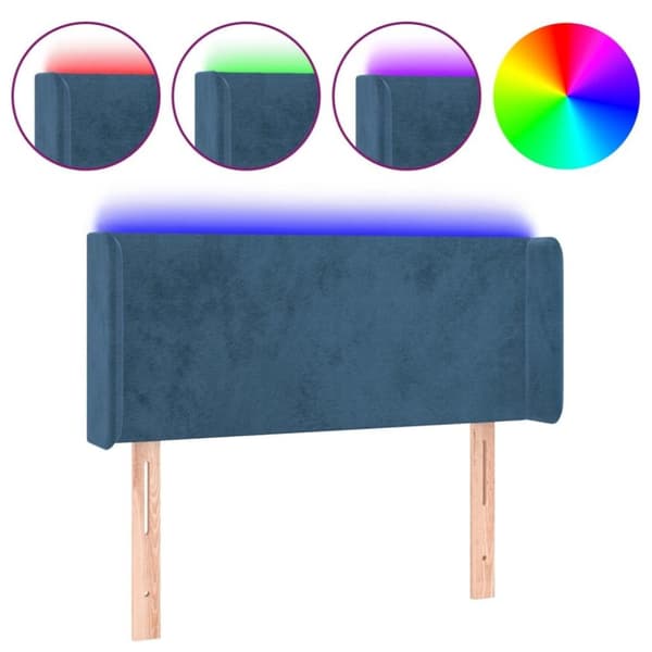 vidaXL sengegavl med LED-lys 103x16x78/88 cm fløjl mørkeblå