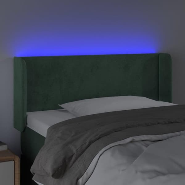 vidaXL sengegavl med LED-lys 103x16x78/88 cm fløjl mørkegrøn