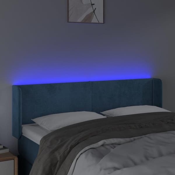 vidaXL sengegavl med LED-lys 147x16x78/88 cm fløjl mørkeblå