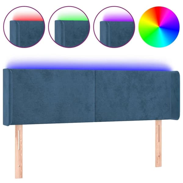 vidaXL sengegavl med LED-lys 147x16x78/88 cm fløjl mørkeblå