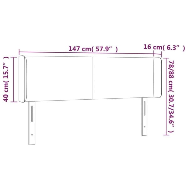vidaXL sengegavl med LED-lys 147x16x78/88 cm fløjl lyserød