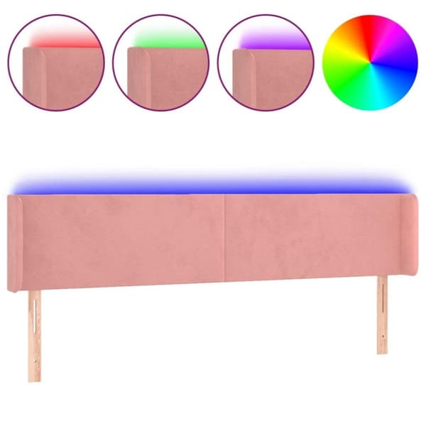 vidaXL sengegavl med LED-lys 163x16x78/88 cm fløjl lyserød