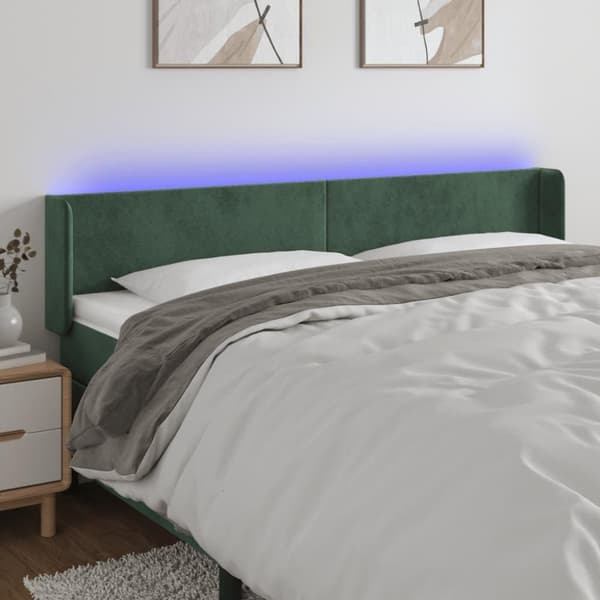vidaXL sengegavl med LED-lys 183x16x78/88 cm fløjl mørkegrøn
