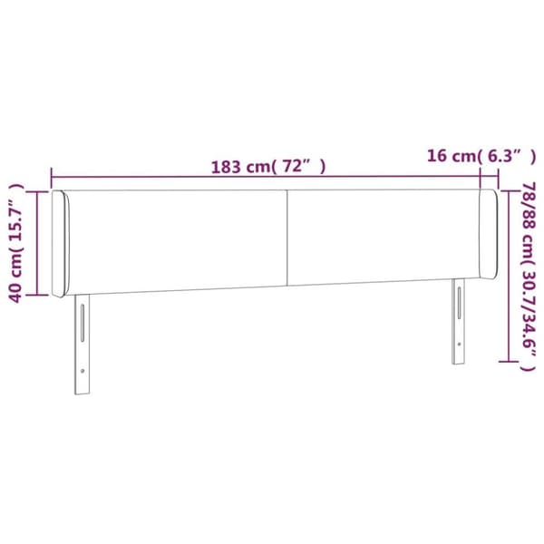 vidaXL sengegavl med LED-lys 183x16x78/88 cm fløjl lyserød