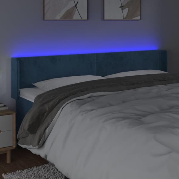 vidaXL sengegavl med LED-lys 203x16x78/88 cm fløjl mørkeblå