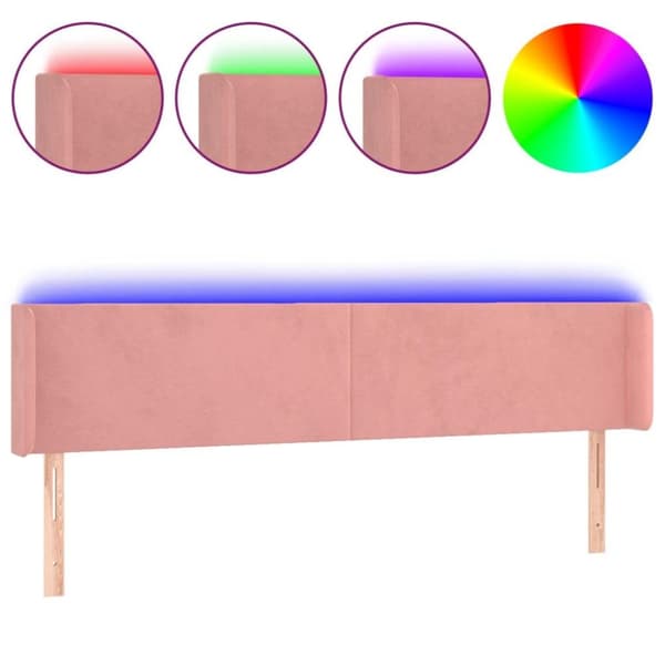vidaXL sengegavl med LED-lys 203x16x78/88 cm fløjl lyserød