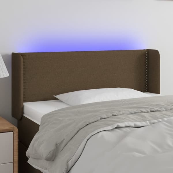 vidaXL sengegavl med LED-lys 83x16x78/88 cm stof mørkebrun