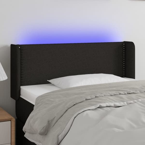 vidaXL sengegavl med LED-lys 93x16x78/88 cm stof sort