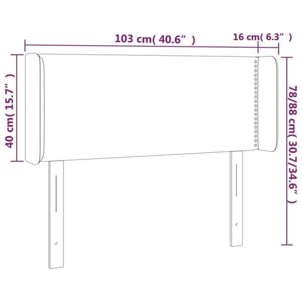 vidaXL sengegavl med LED-lys 103x16x78/88 cm stof mørkebrun