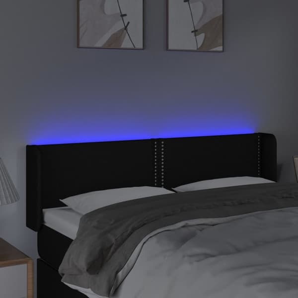 vidaXL sengegavl med LED-lys 147x16x78/88 cm stof sort