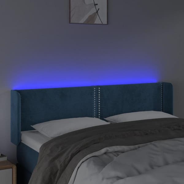 vidaXL Sänggavel LED mörkblå 147x16x78/88 cm sammet