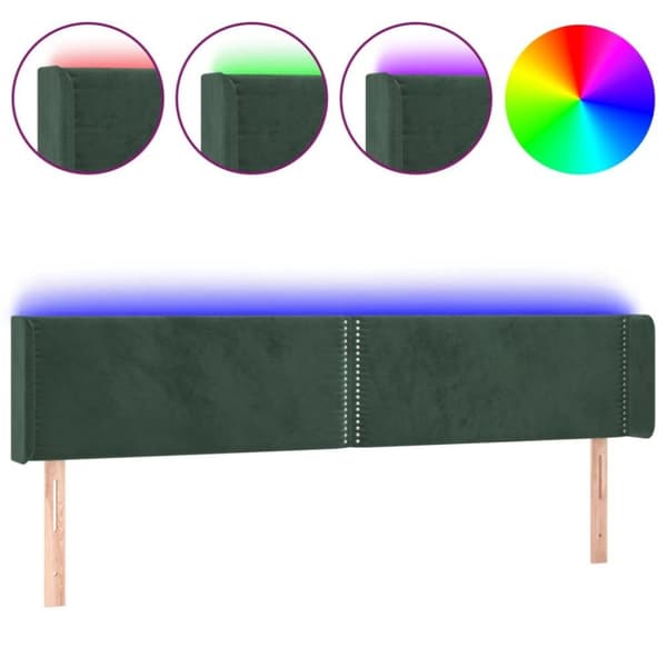 vidaXL Sänggavel LED mörkgrön 183x16x78/88 cm sammet