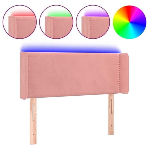 vidaXL sengegavl med LED-lys 83x16x78/88 cm fløjl lyserød