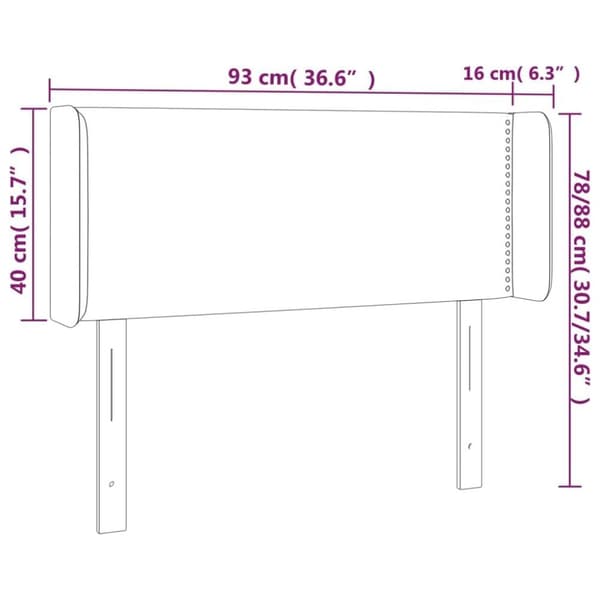 vidaXL sengegavl med LED-lys 93x16x78/88 cm fløjl Mørkeblå