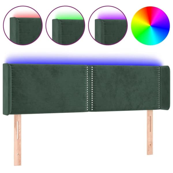 vidaXL sengegavl med LED-lys 147x16x78/88 cm fløjl mørkegrøn