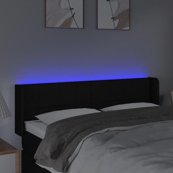 vidaXL sengegavl med LED-lys 147x16x78/88 cm stof sort