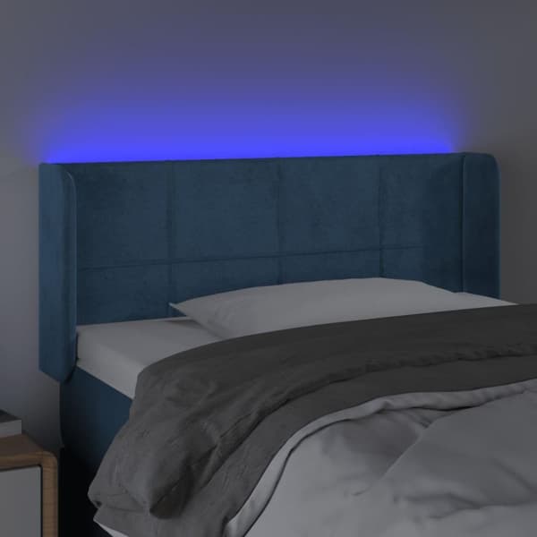 vidaXL sengegavl med LED-lys 93x16x78/88 cm fløjl Mørkeblå