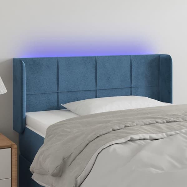 vidaXL sengegavl med LED-lys 93x16x78/88 cm fløjl Mørkeblå