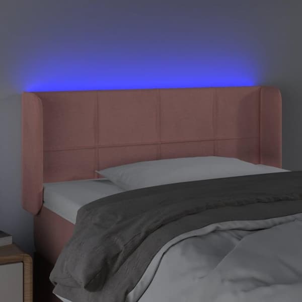 vidaXL sengegavl med LED-lys 93x16x78/88 cm fløjl lyserød
