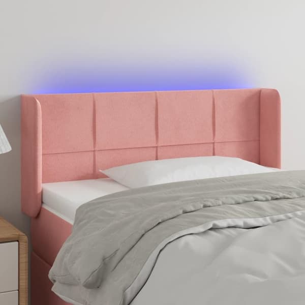 vidaXL sengegavl med LED-lys 93x16x78/88 cm fløjl lyserød