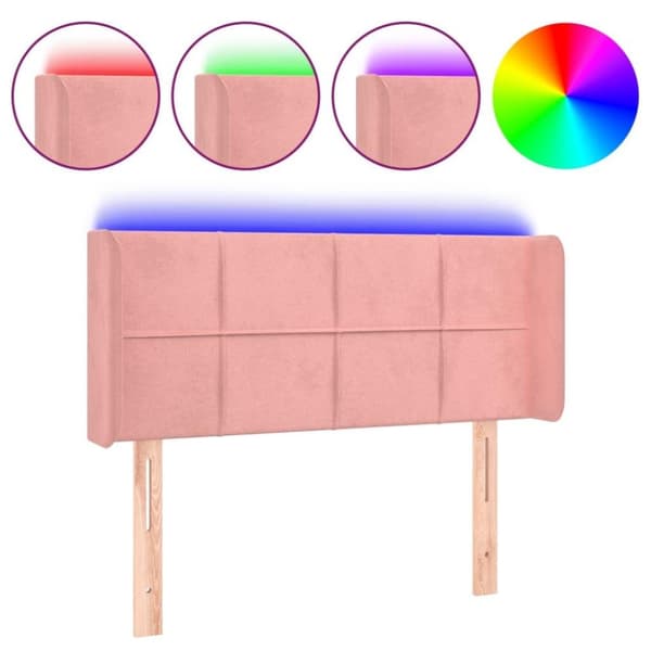 vidaXL Sänggavel LED rosa 103x16x78/88 cm sammet