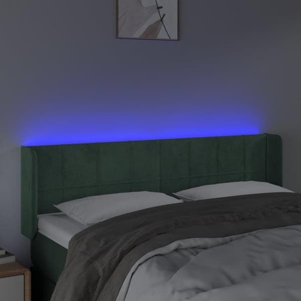 vidaXL sengegavl med LED-lys 147x16x78/88 cm fløjl mørkegrøn