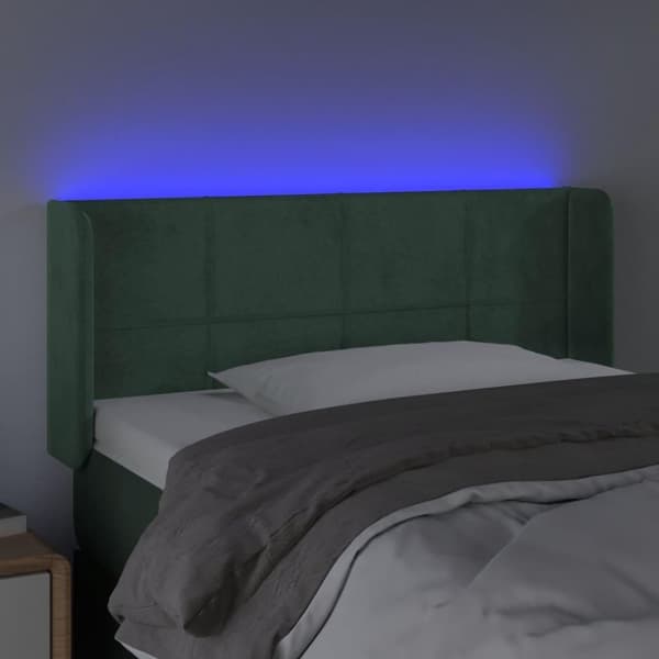 vidaXL sengegavl med LED-lys 103x16x78/88 cm fløjl mørkegrøn