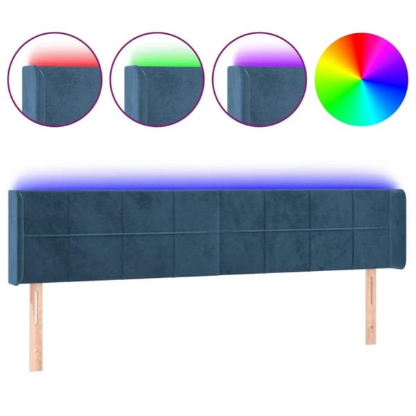 vidaXL sengegavl med LED-lys 163x16x78/88 cm fløjl mørkeblå