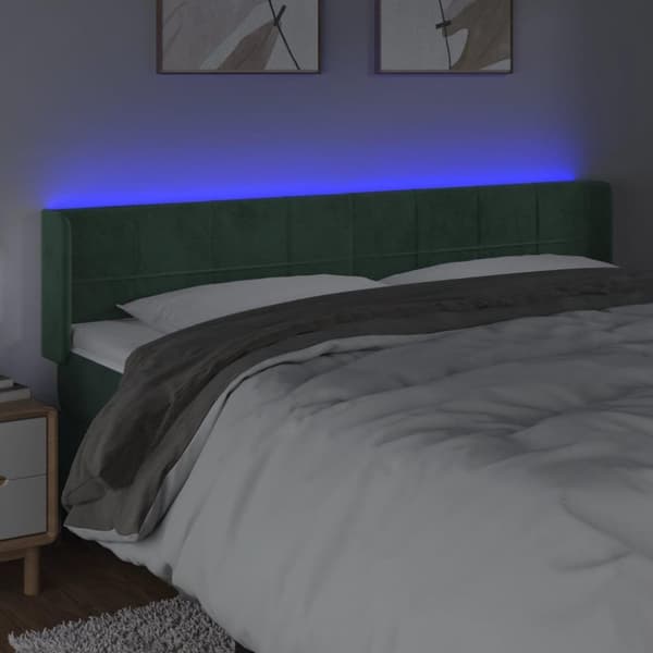 vidaXL sengegavl med LED-lys 183x16x78/88 cm fløjl mørkegrøn