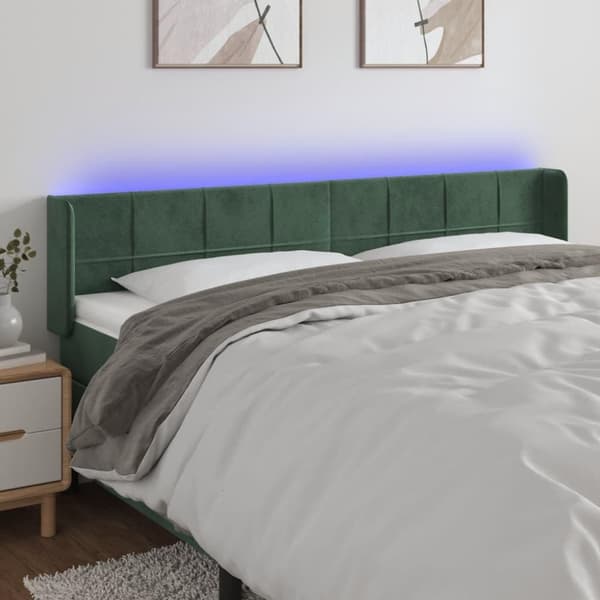 vidaXL sengegavl med LED-lys 183x16x78/88 cm fløjl mørkegrøn